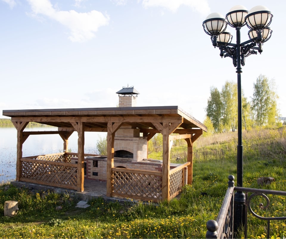 outdoor pavilion kitchen area