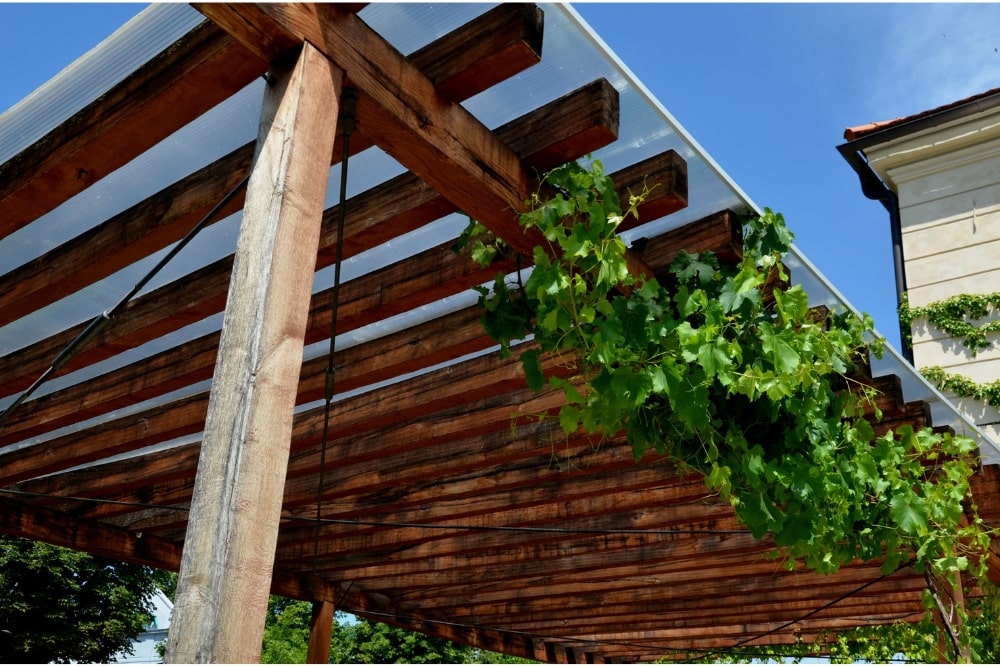 top of pergola wooden beams